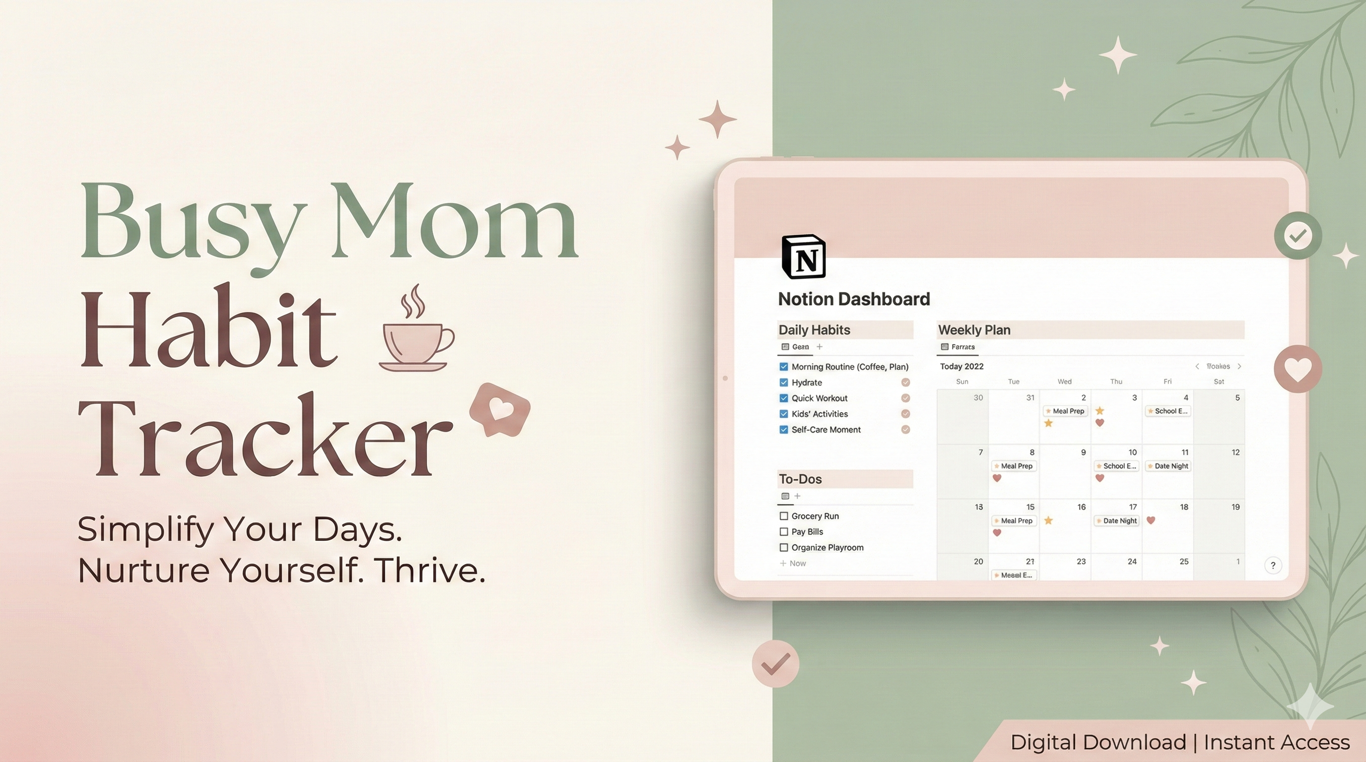 Busy Mom Habit Tracker - Main product screenshot demonstrating key features and user interface