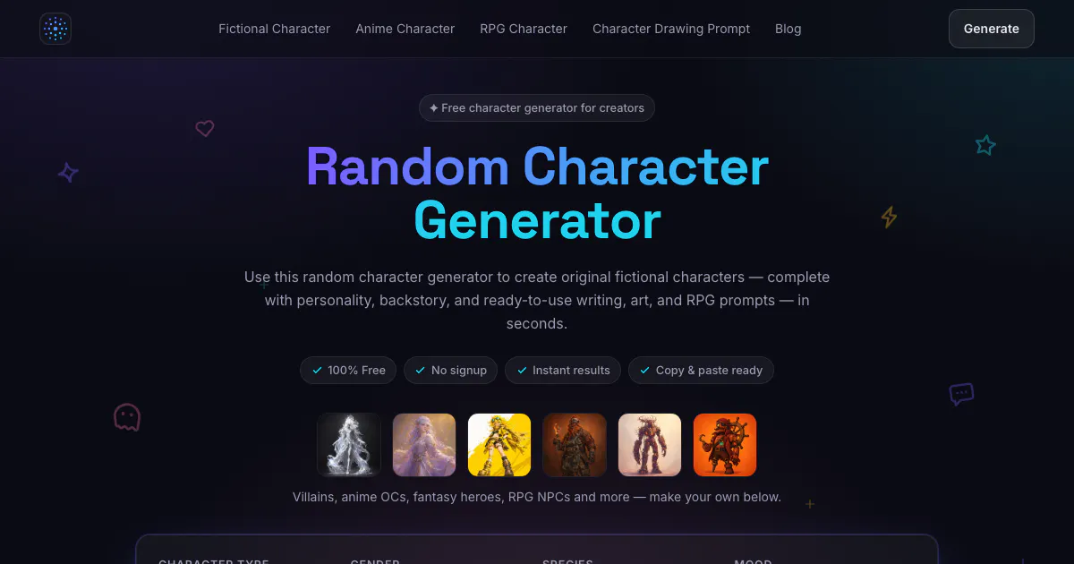 Random Character Generator 截图