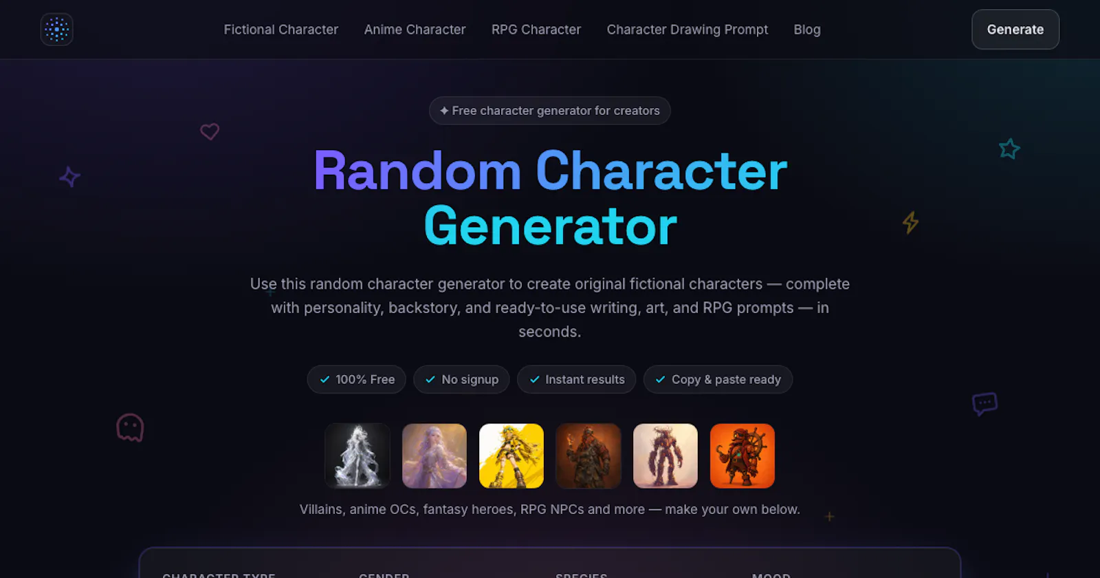 Random Character Generator screenshot 1