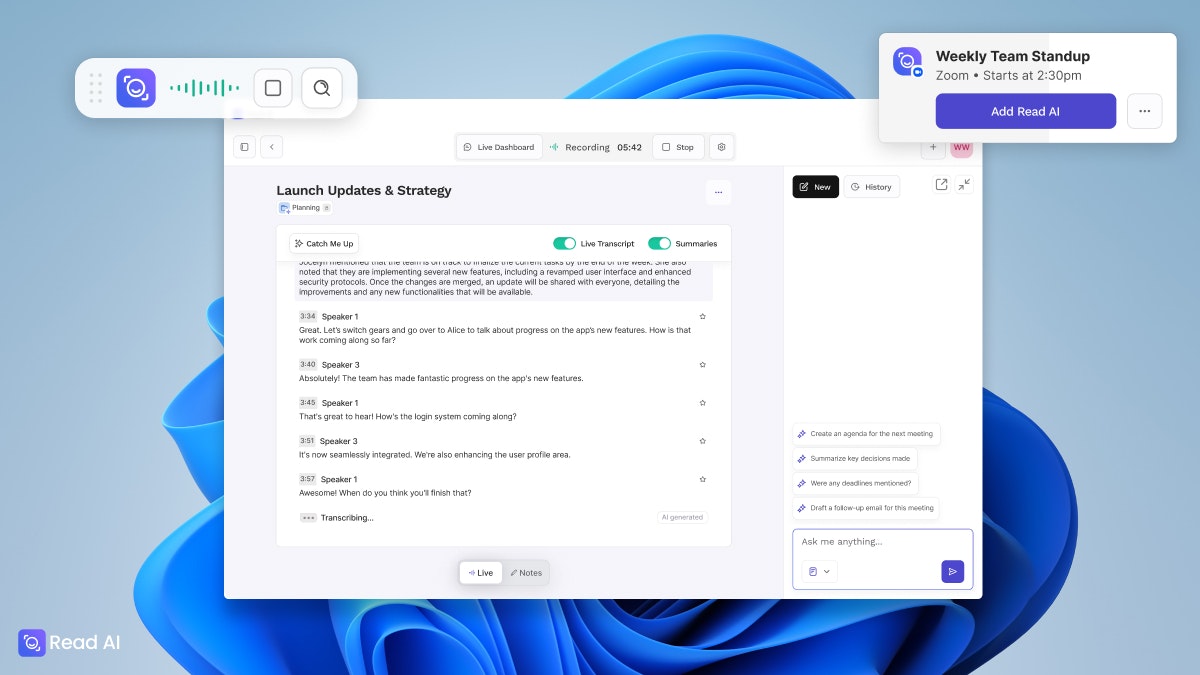 Read AI for Desktop - Screenshot 2 showing product features and functionality