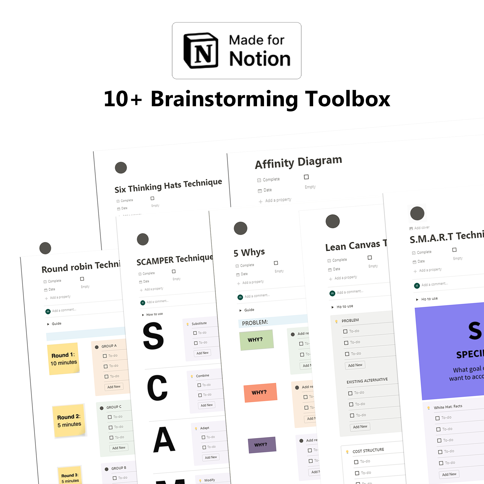 Caixa de ferramentas de brainstorming com noção