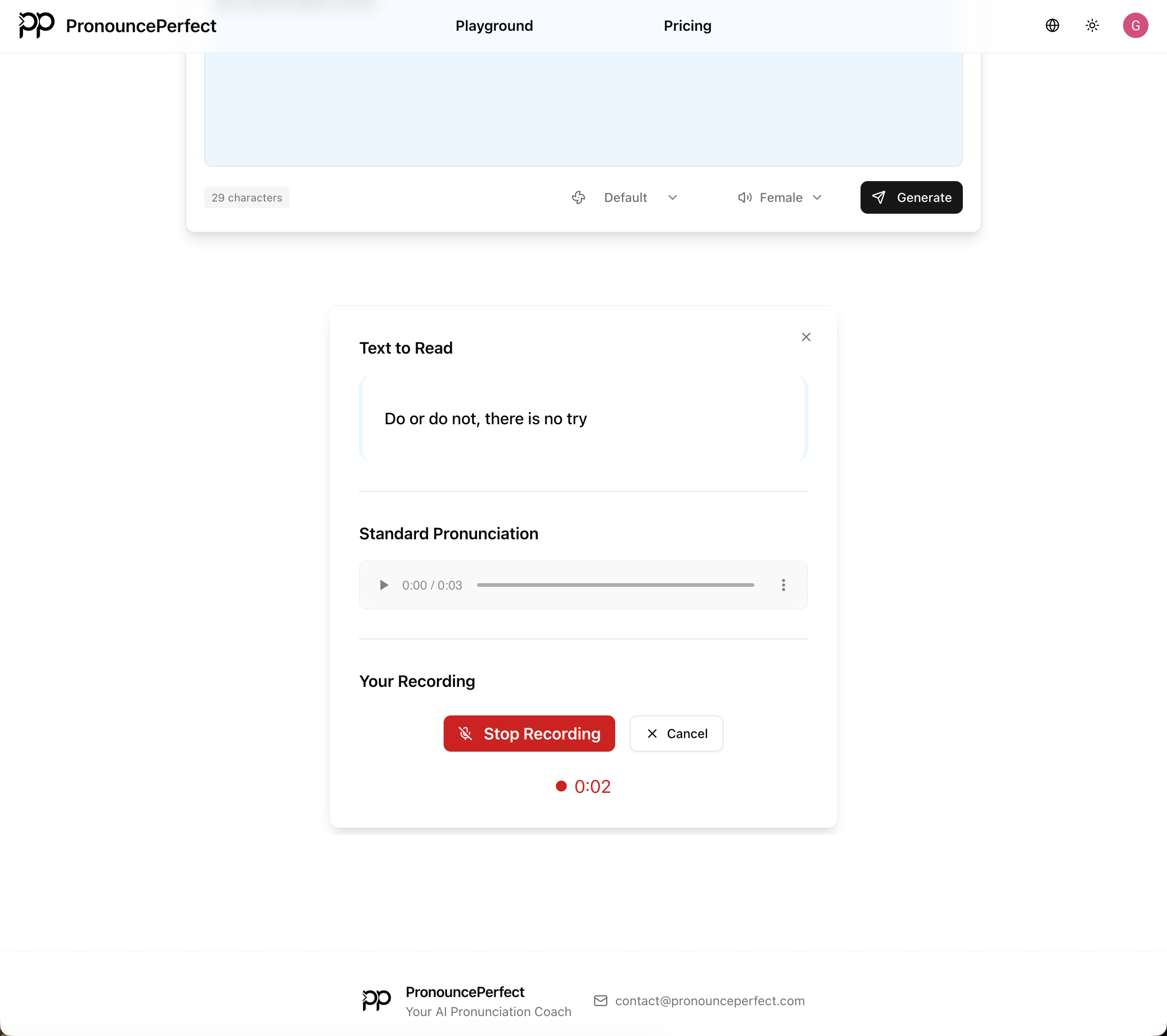 Pronunceperfect - Testo inglese a parlare e ottenere un feedback di pronuncia media 2