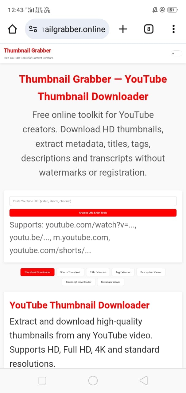 YouTube Thumbnail Downloader - Main product screenshot demonstrating key features and user interface