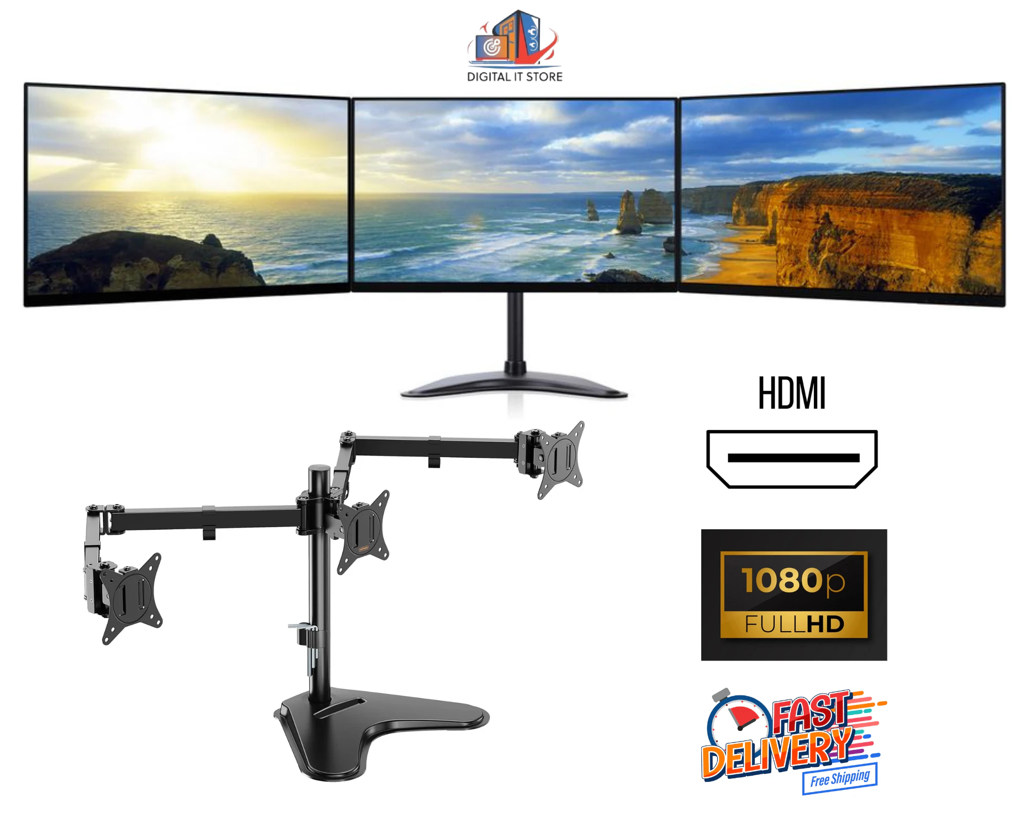 Triple Monitor Screen Bundle HDMI 3x24"