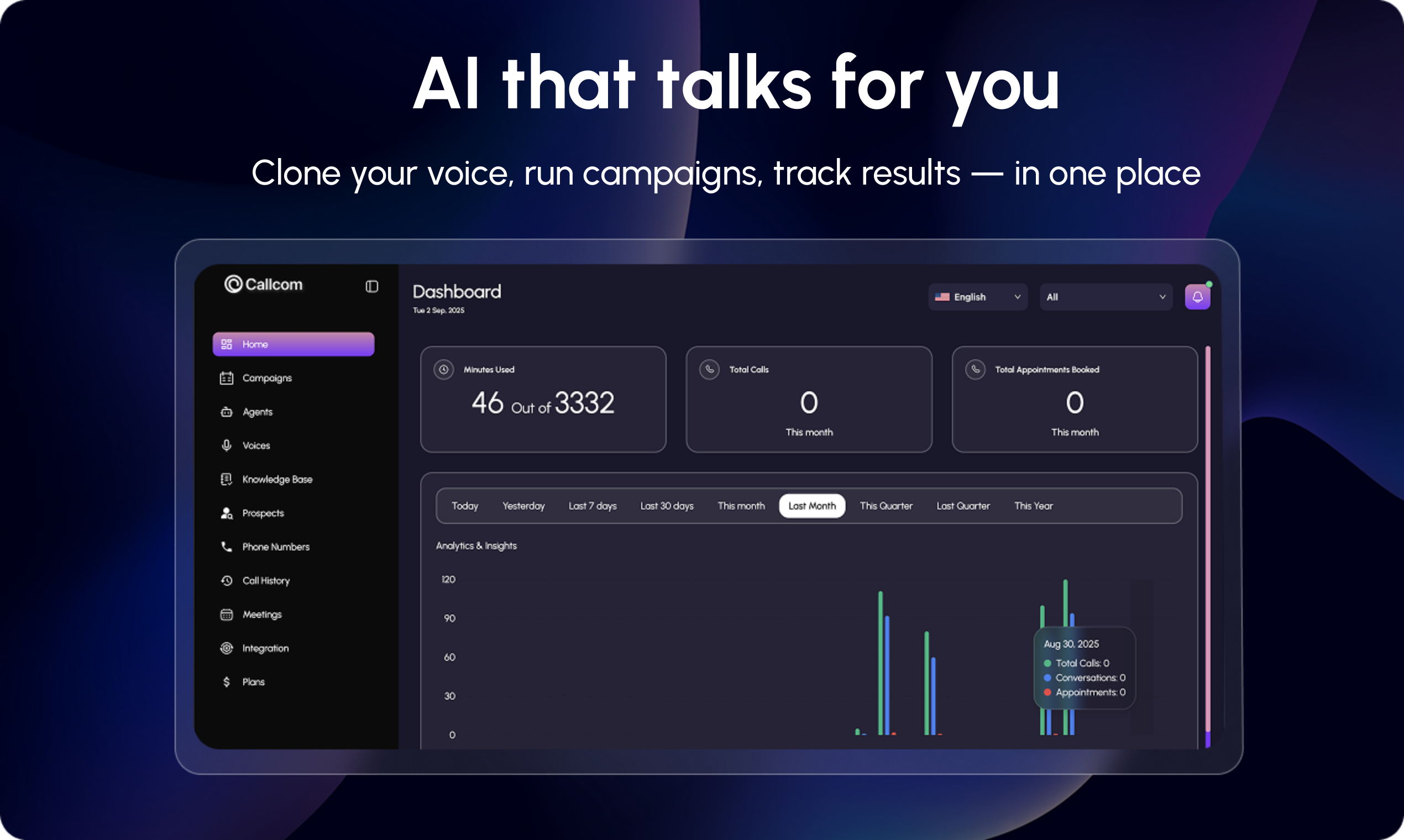 Callcom AI - Main screenshot showing features and interface