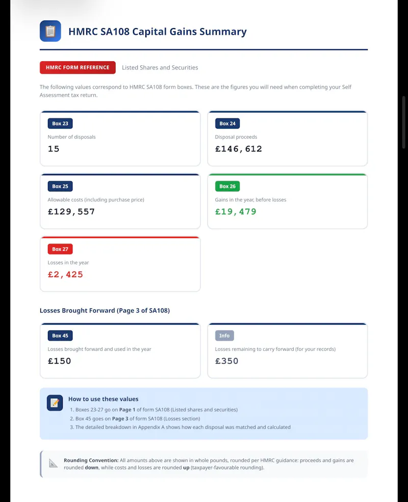 PrompTax - Stocks and Options CGT tool screenshot 3