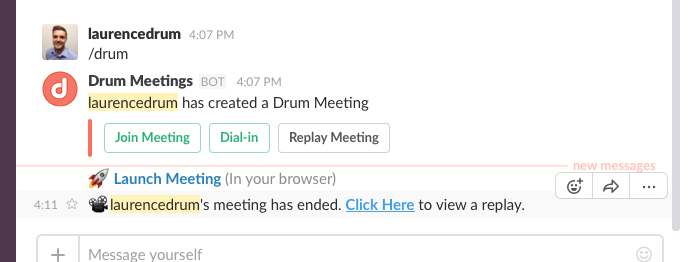 Drum web meeting Slack integration gallery image