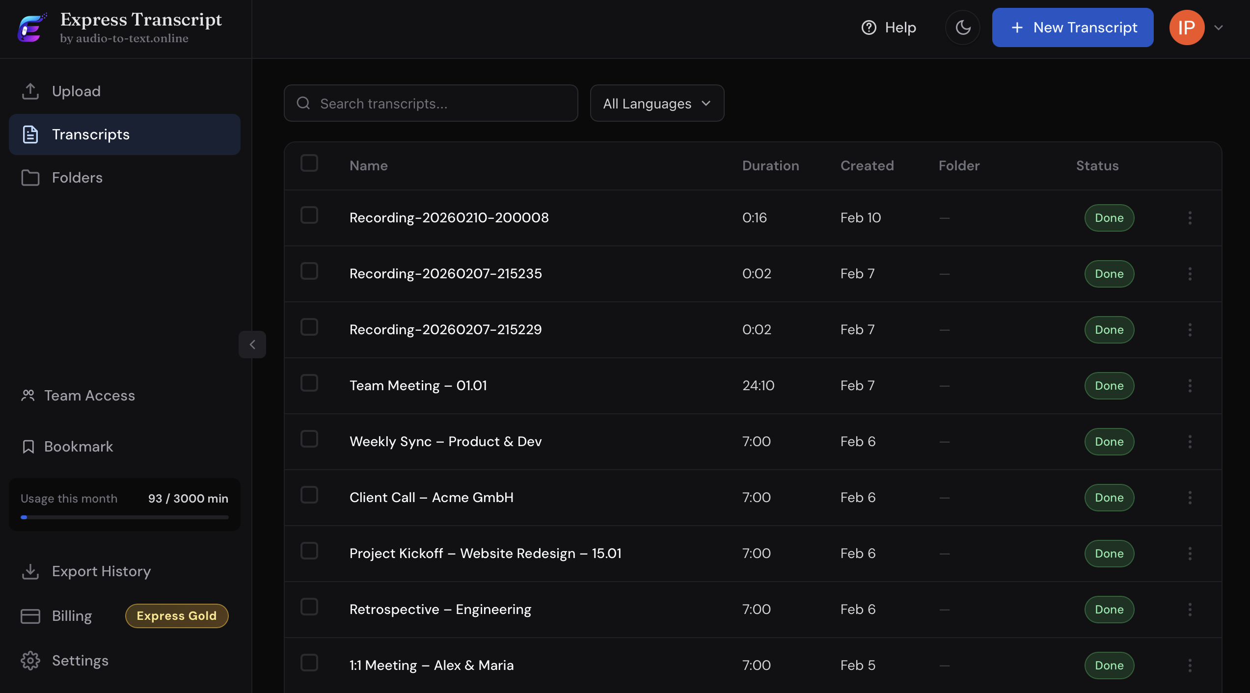 Express Transcript - Screenshot 2 showing product features and functionality