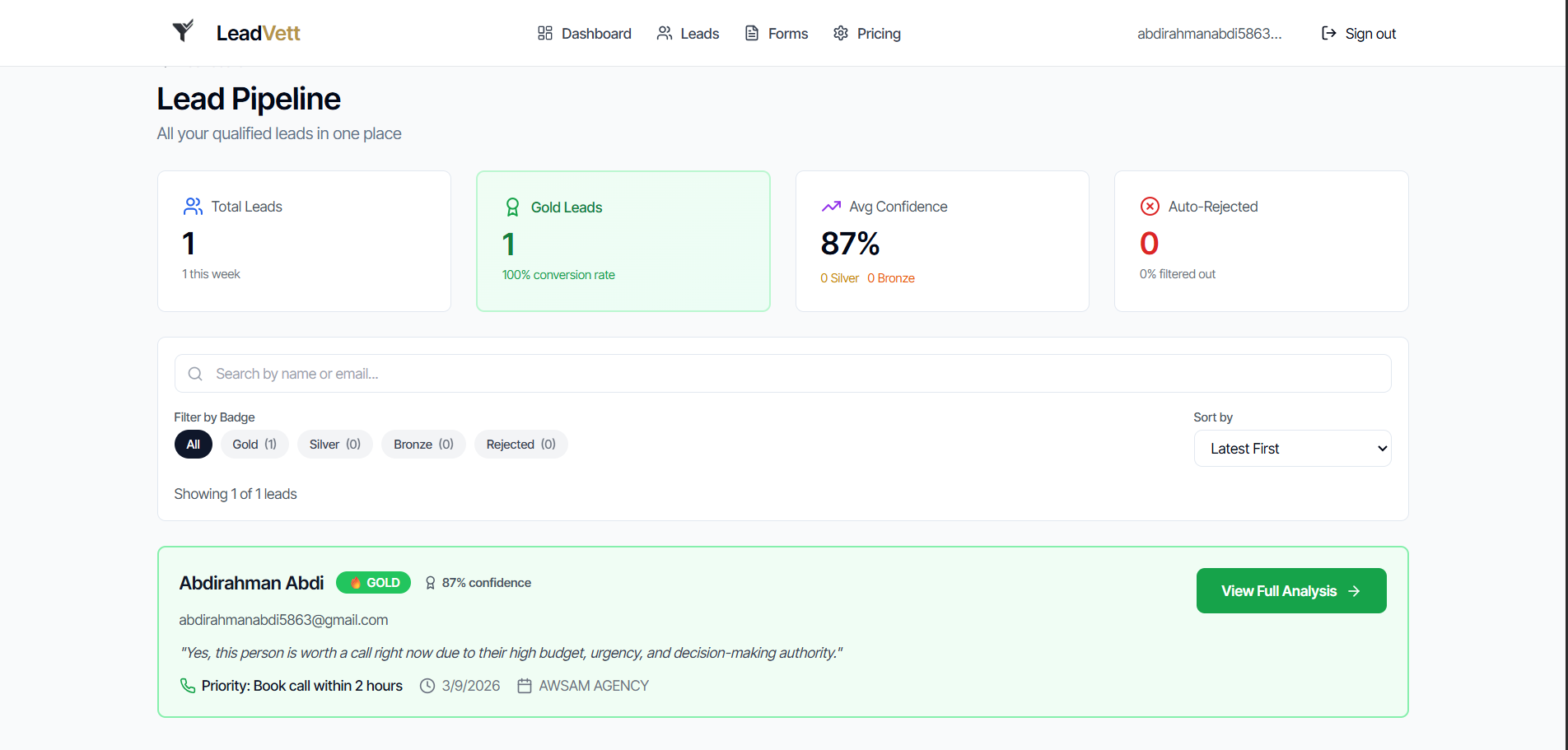 LeadVett - Screenshot 2 showing product features and functionality