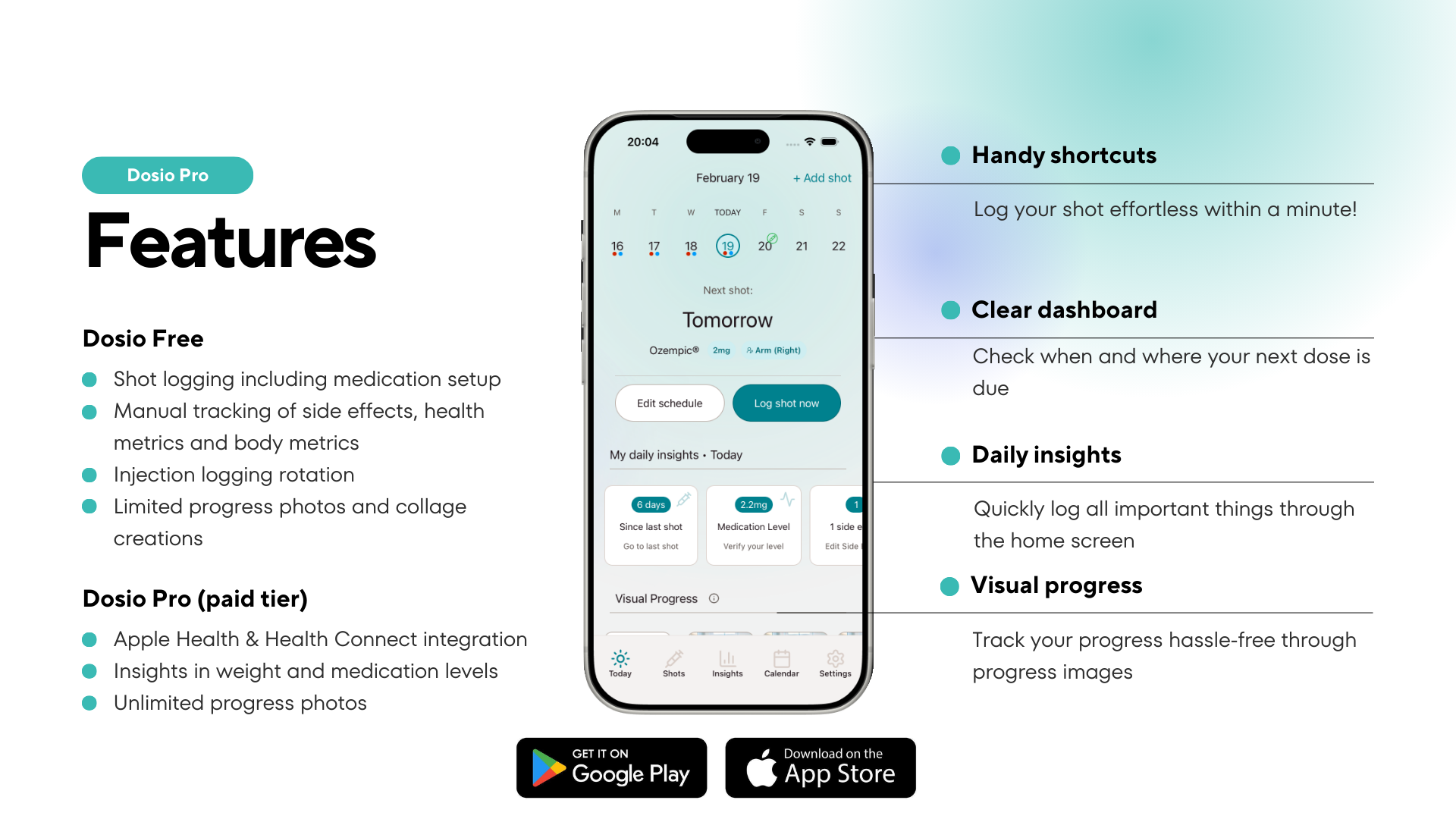 Dosio - GLP-1 shot tracker - Screenshot 2 showing product features and functionality