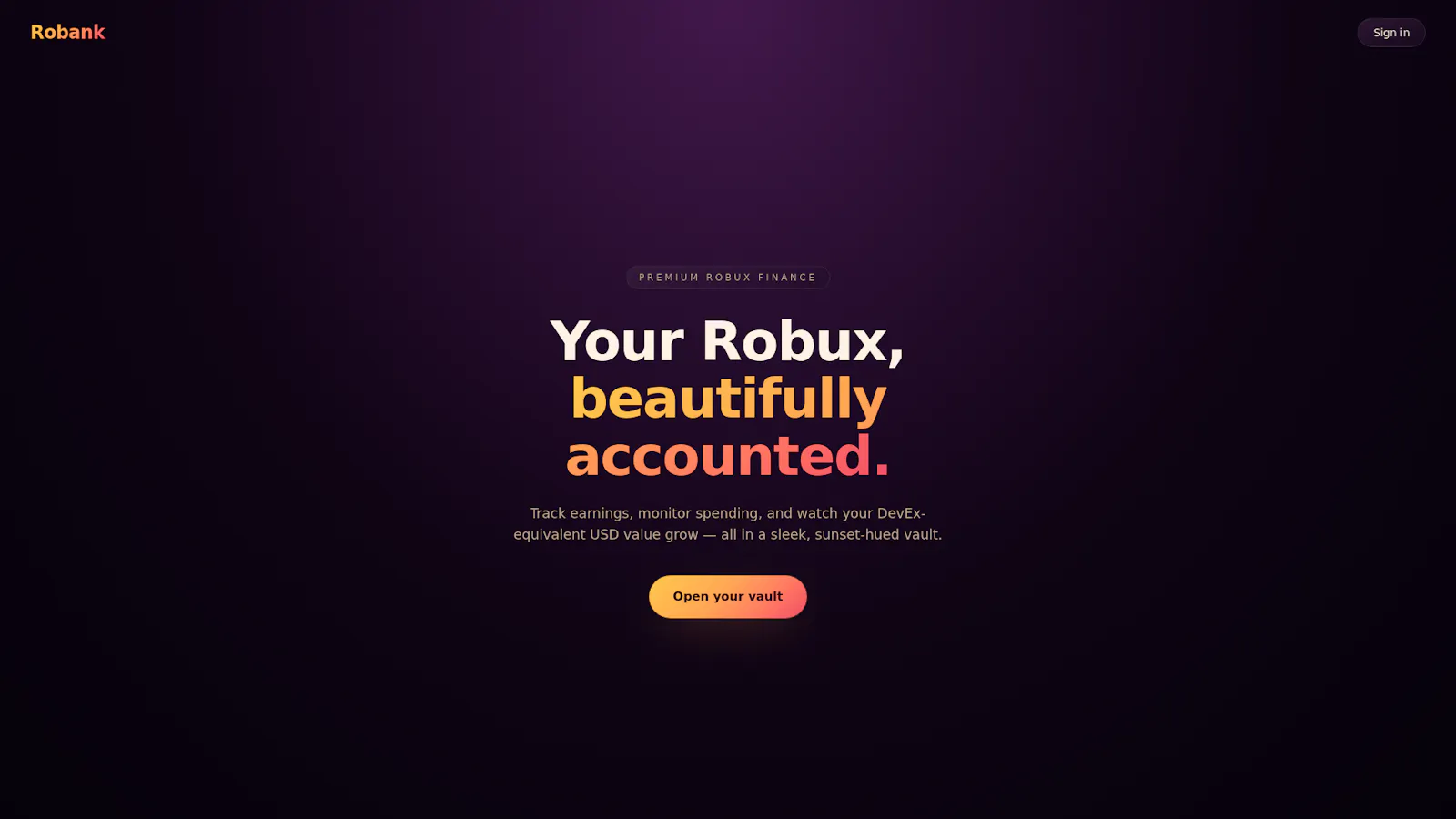 Robank — Premium Robux Finance Tracker screenshot 1