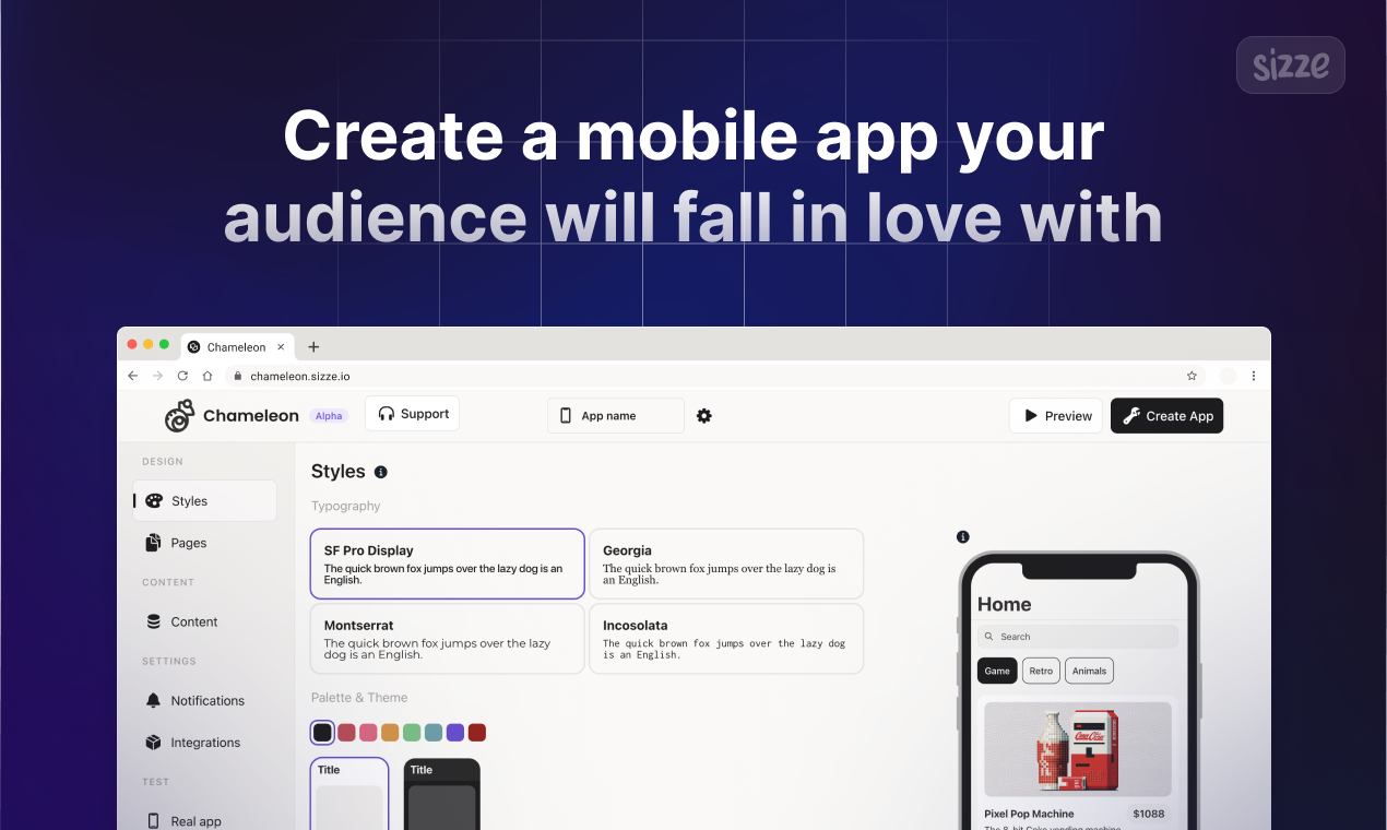 startuptile Sizze Chameleon-Your own customized app in a few clicks