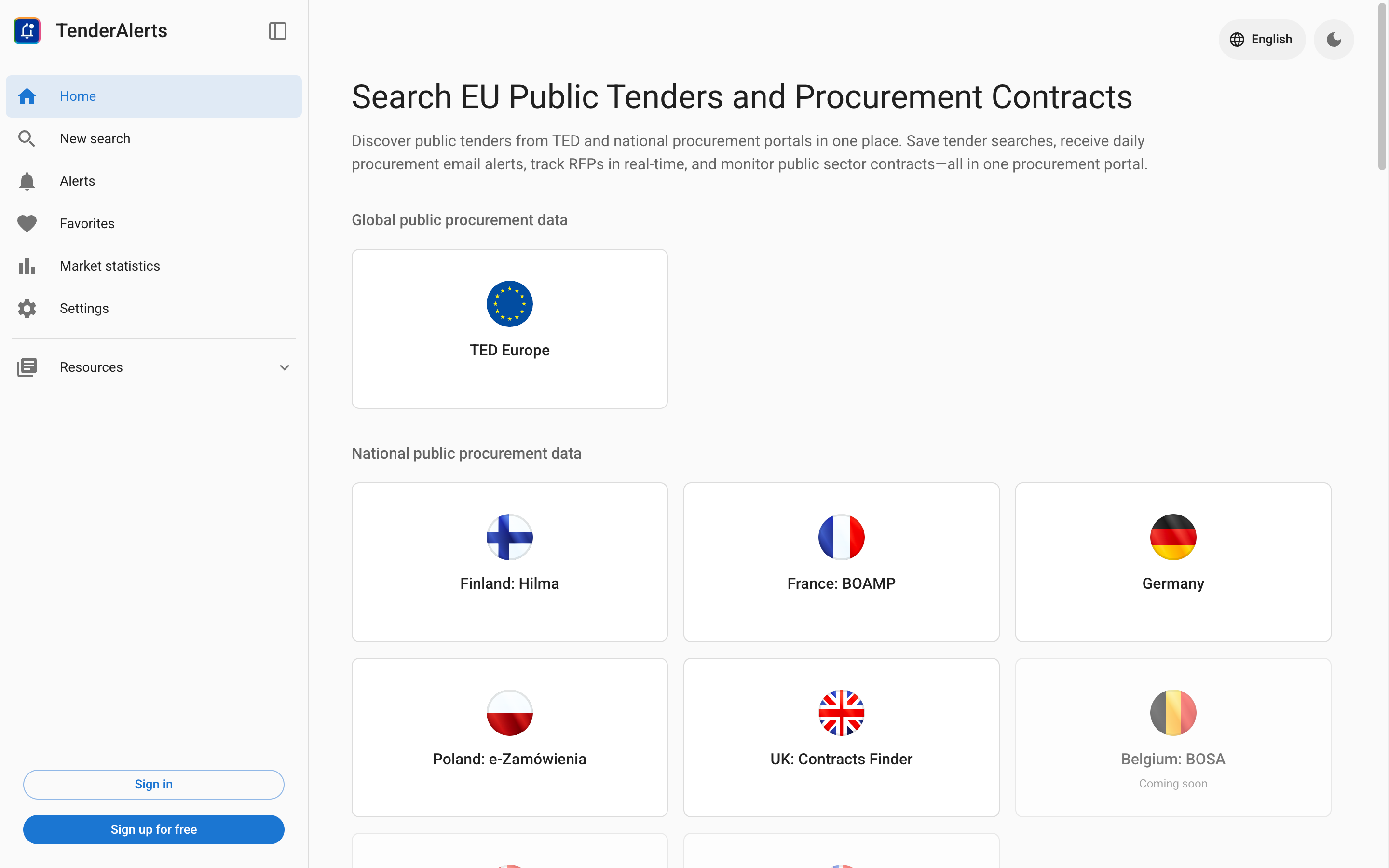 TenderAlerts.eu - Main product screenshot demonstrating key features and user interface