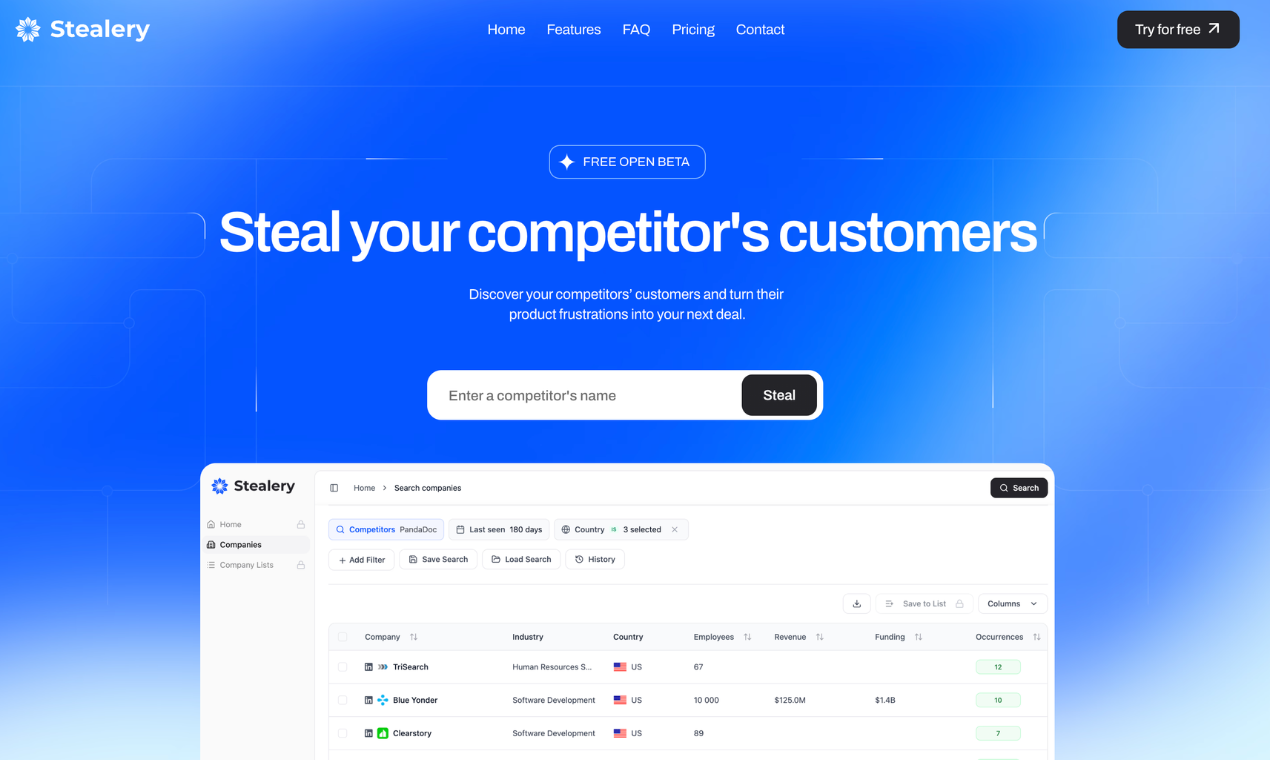Stealery - Main product screenshot demonstrating key features and user interface