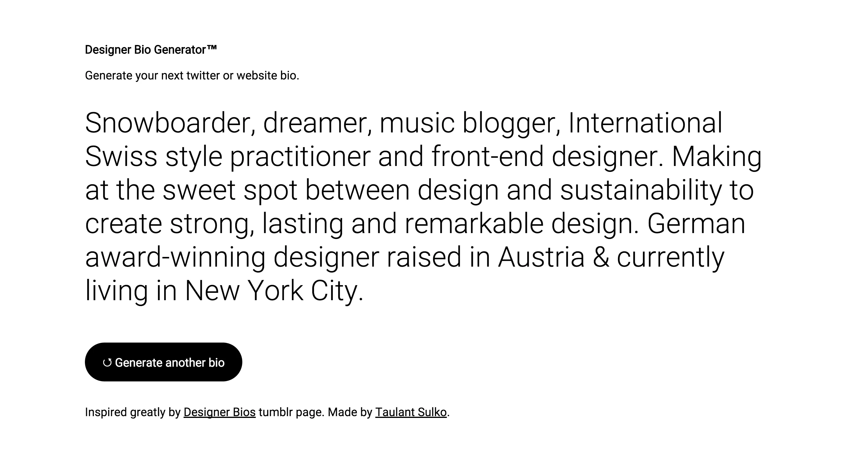 Designer Bio Generator