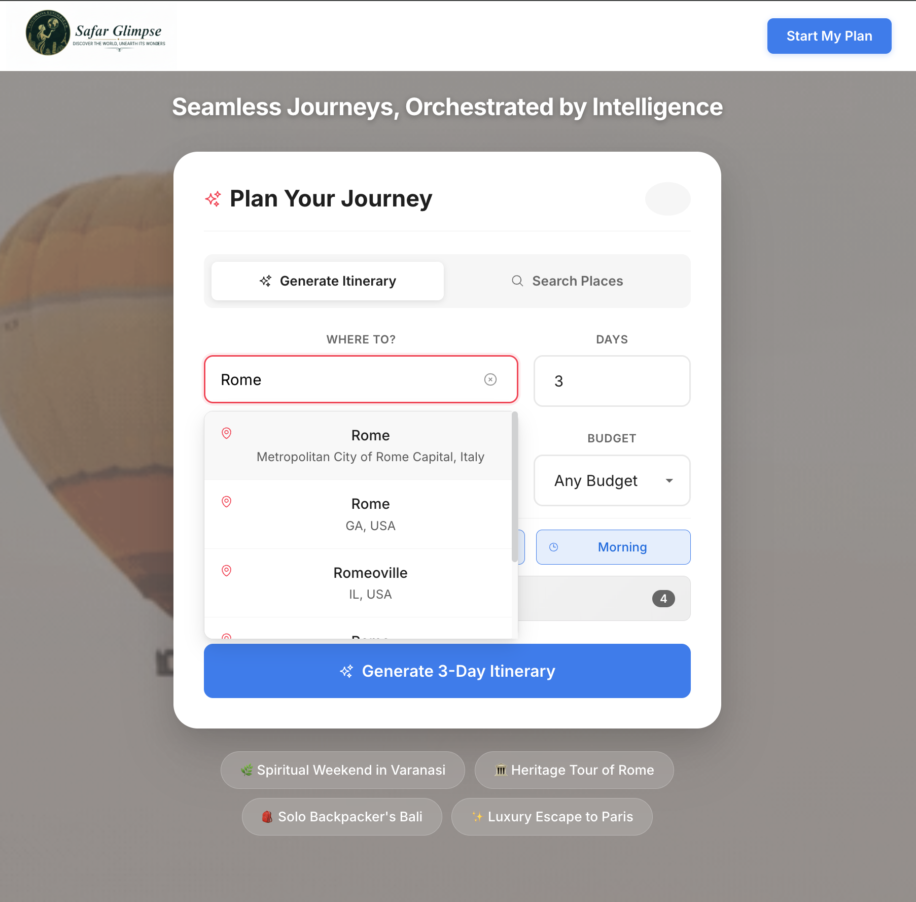 SafarGlimpse: AI That Plans Real Trips gallery image