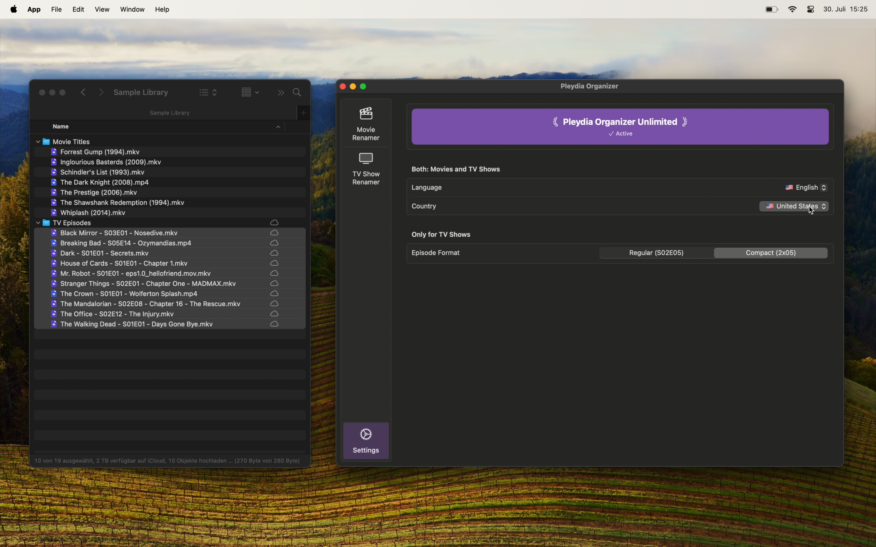 Mídia 7 de Organizador Pleydia: Renamer de arquivos de mídia - Filmes e programas de TV de correspondência automática com drag & solt no mac