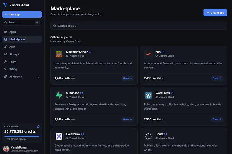 Vispark Cloud — Deploy anything screenshot 1