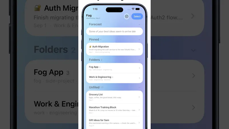 Fog: Smart Notes & Folders screenshot 1 (video preview)