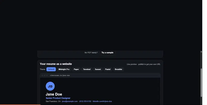Vibe Resume screenshot 1