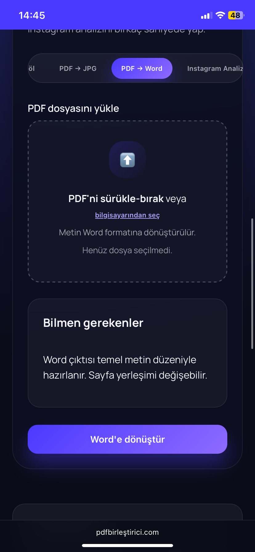 PDFBirleştirici  - Main screenshot showing features and interface