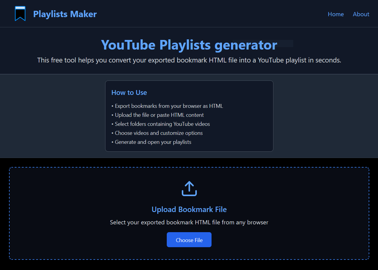 YouTube Playlists generator - Main product screenshot demonstrating key features and user interface