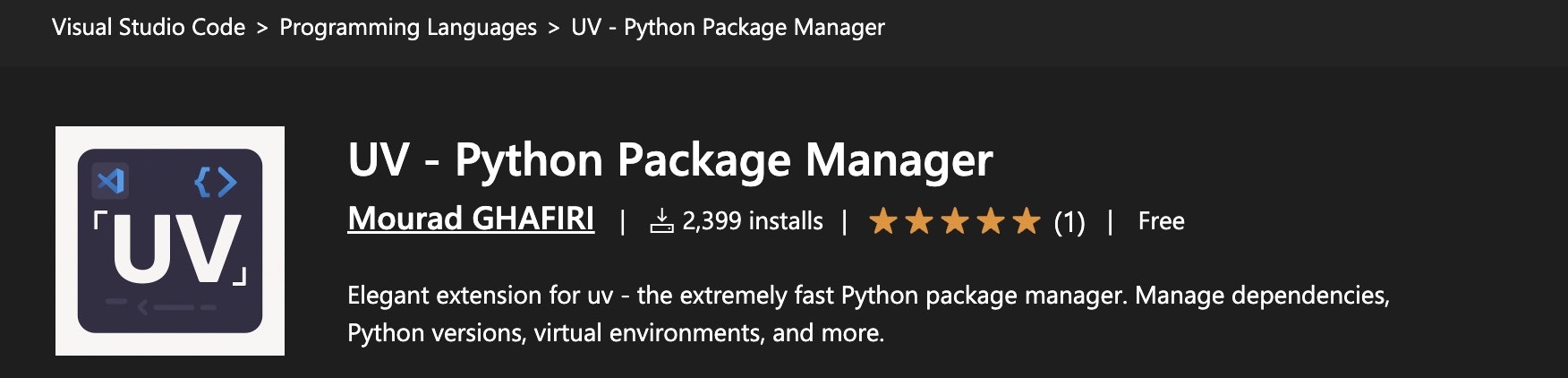 UV VSCode Extension - Main product screenshot demonstrating key features and user interface