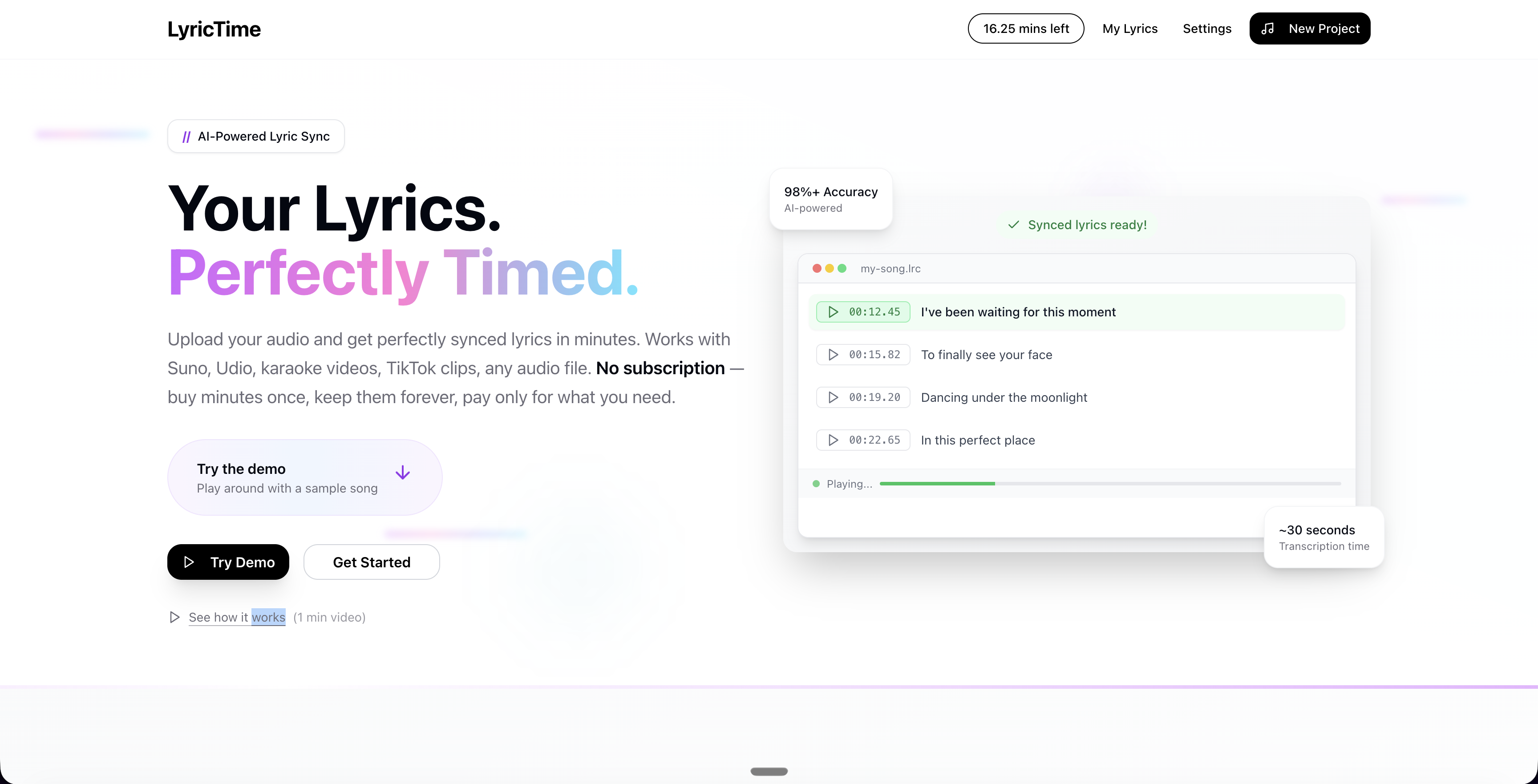LyricTime - Main product screenshot demonstrating key features and user interface
