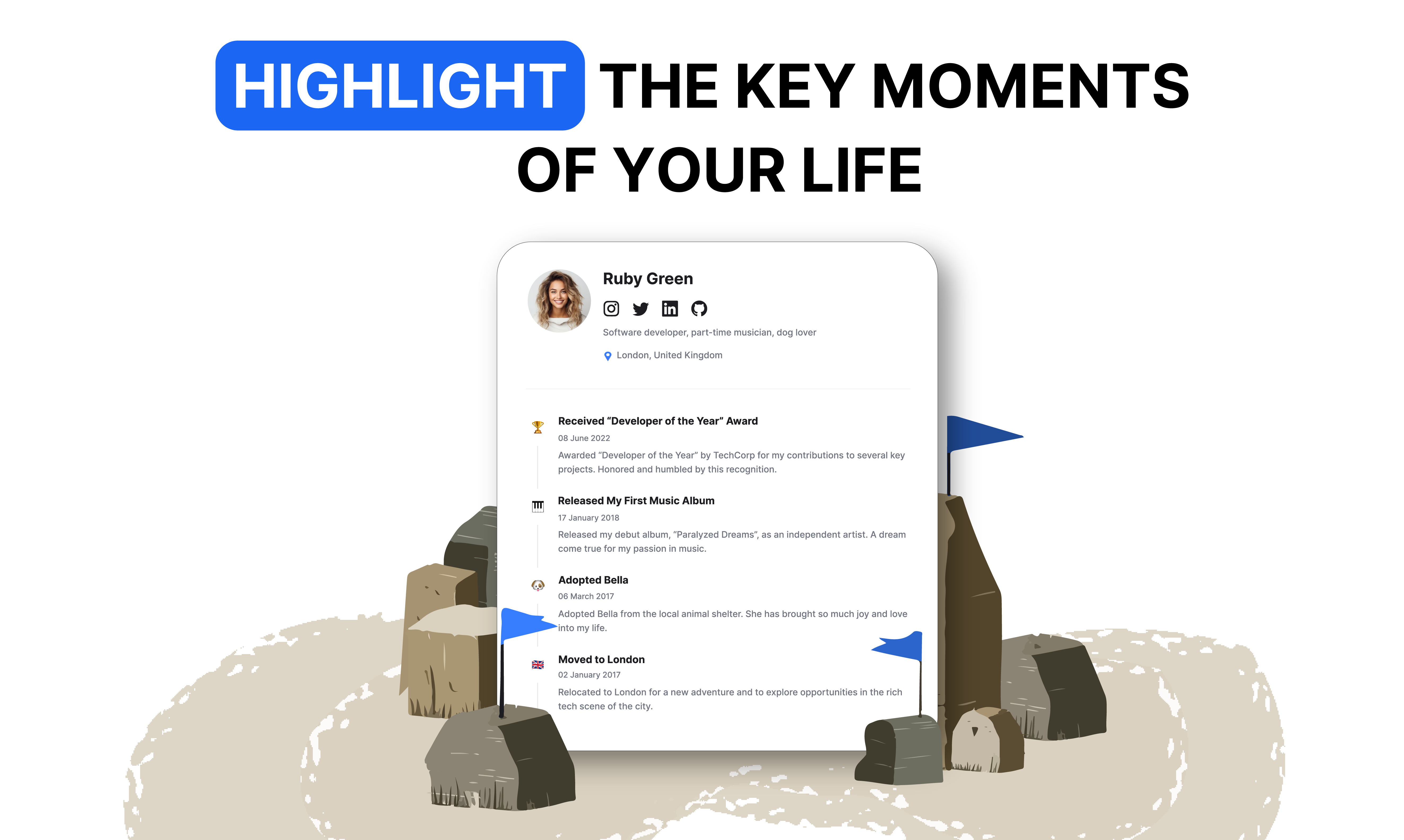 startuptile milestones-Highlight the key moments of your life