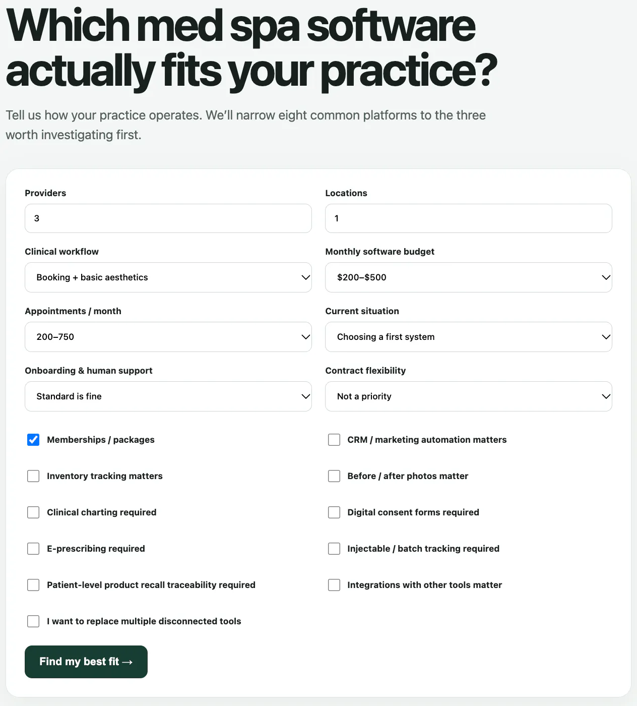 Med Spa Software Fit Calculator gallery image