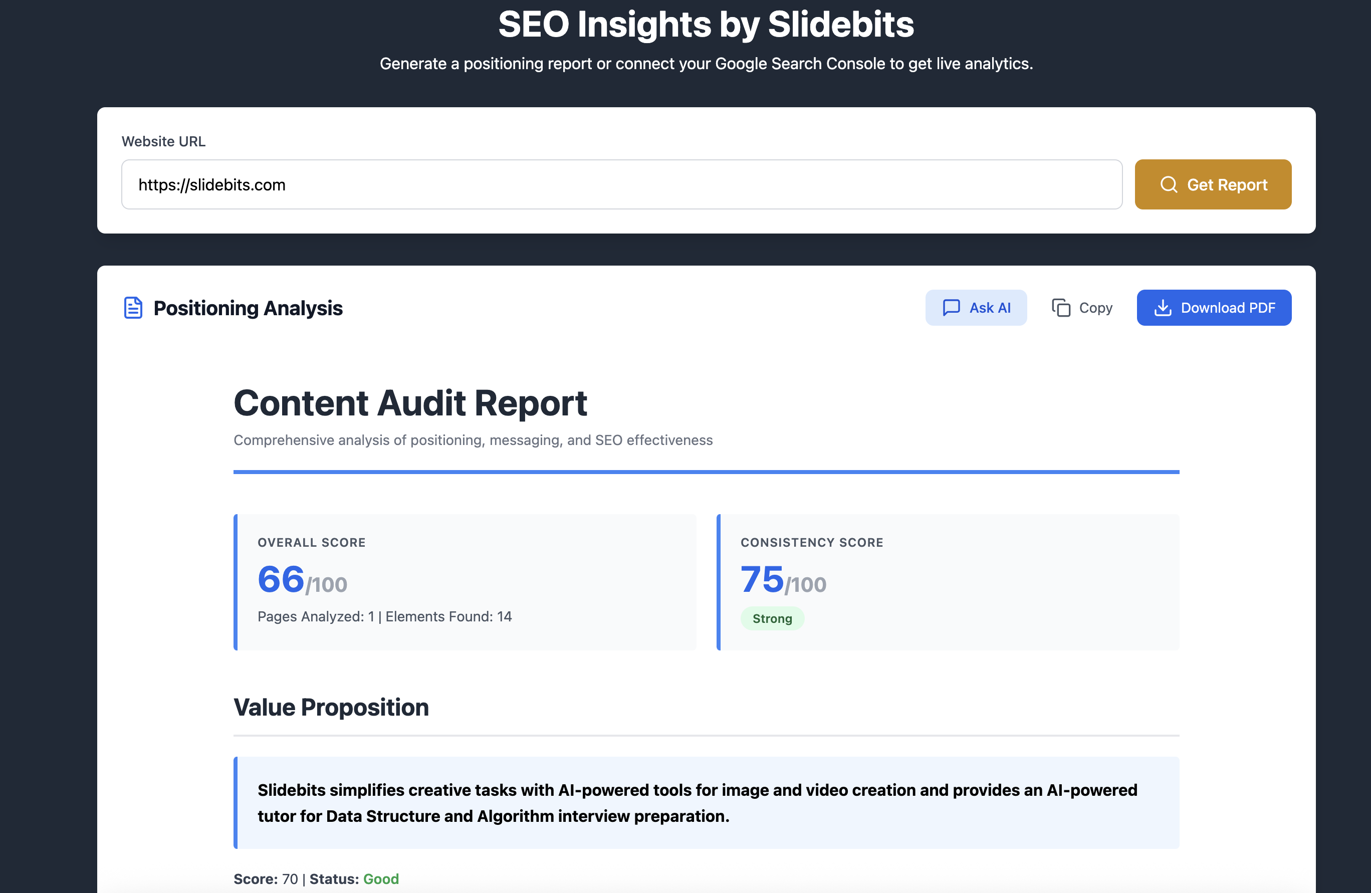 Slidebits SEO 見解 - 由 Google 人工智能提供支持的 SEO 報告和定位建議 media 2