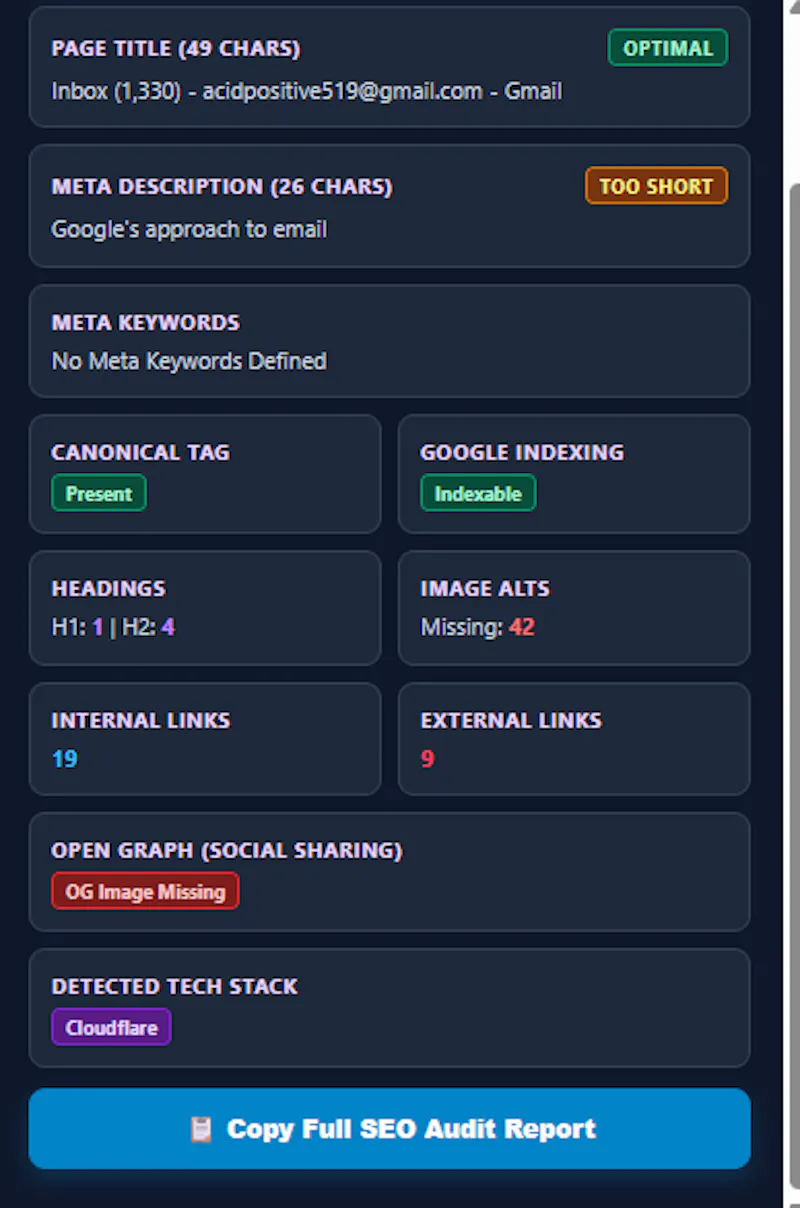 SEO & Tech Inspector PRO screenshot 2