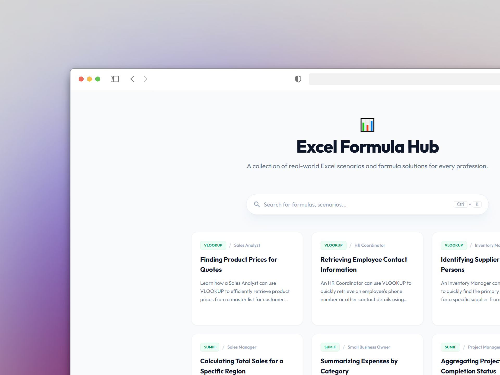Excel Formula Hub - Main product screenshot demonstrating key features and user interface
