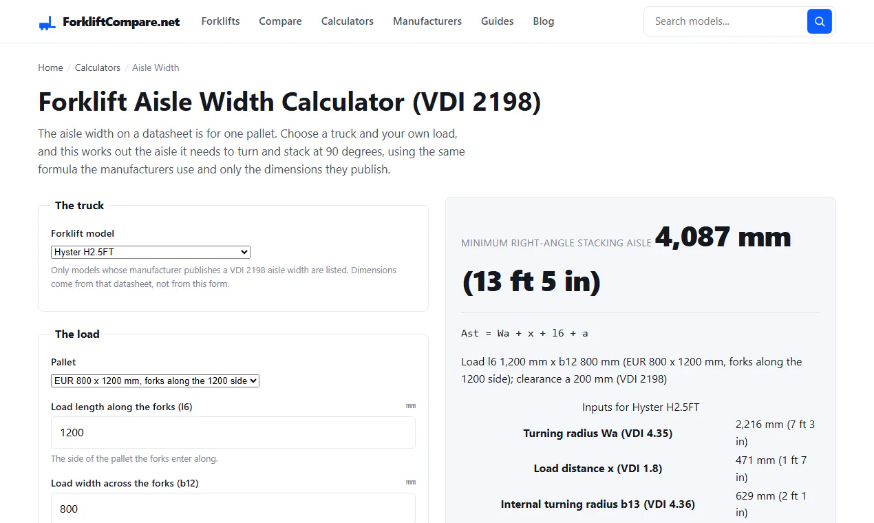 Forklift Aisle Width Calculator gallery image