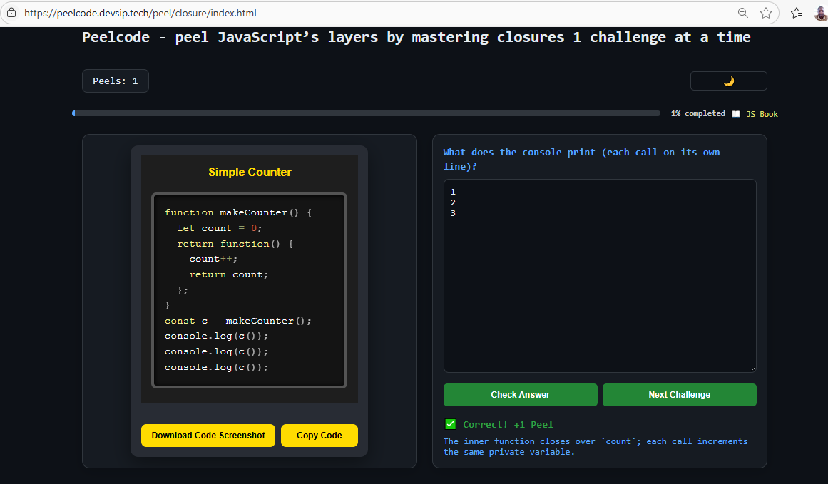 Peelcode Javascript Closures