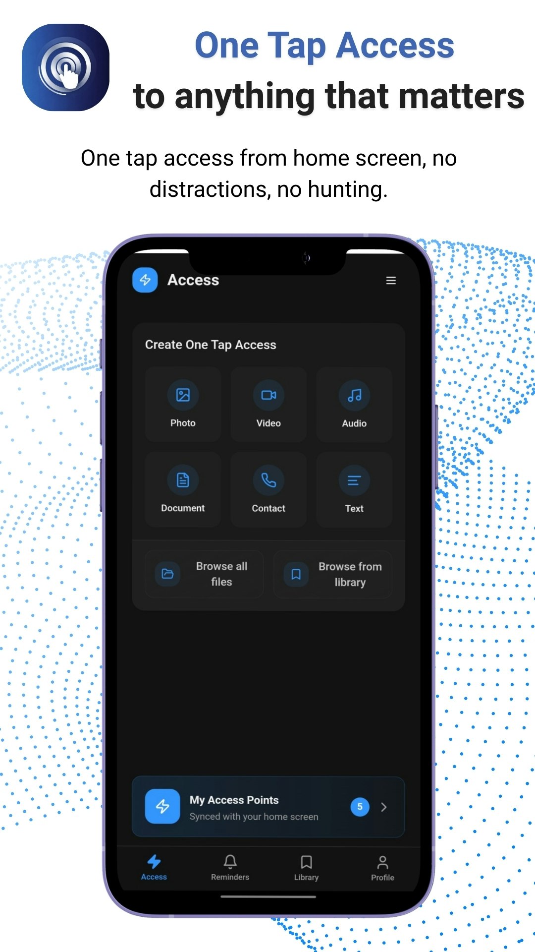 OneTap Access - Main product screenshot demonstrating key features and user interface