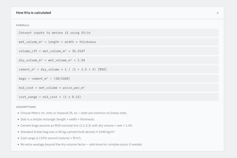 Cement & Concrete Calculator screenshot 4