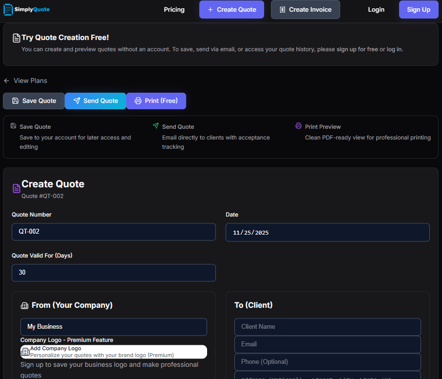 SimplyQuote.net - Screenshot 2 showing product features and functionality
