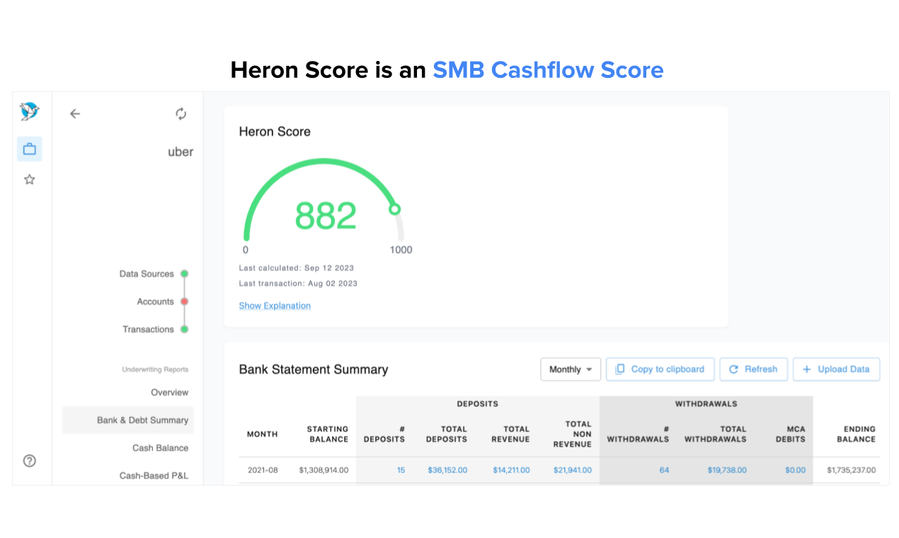 startuptile Heron Data: Cashflow scoring for SMBs-Predict business credit risk using bank data