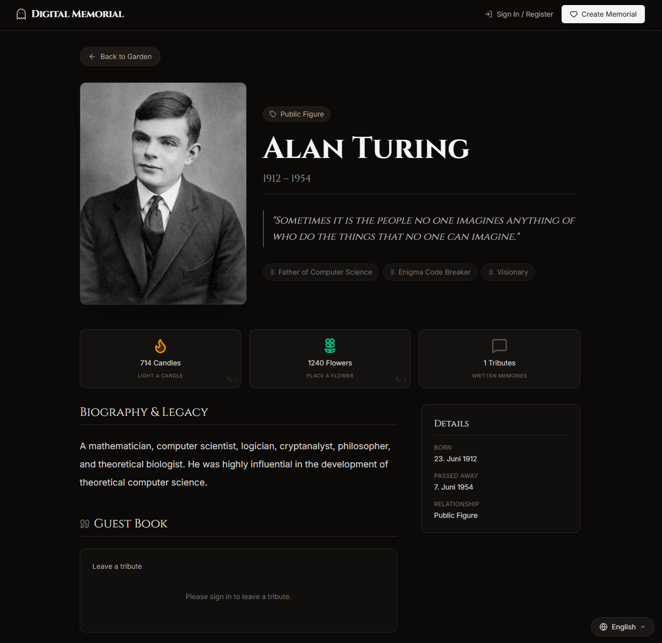 Digital Memorial - Screenshot 2 showing product features and functionality