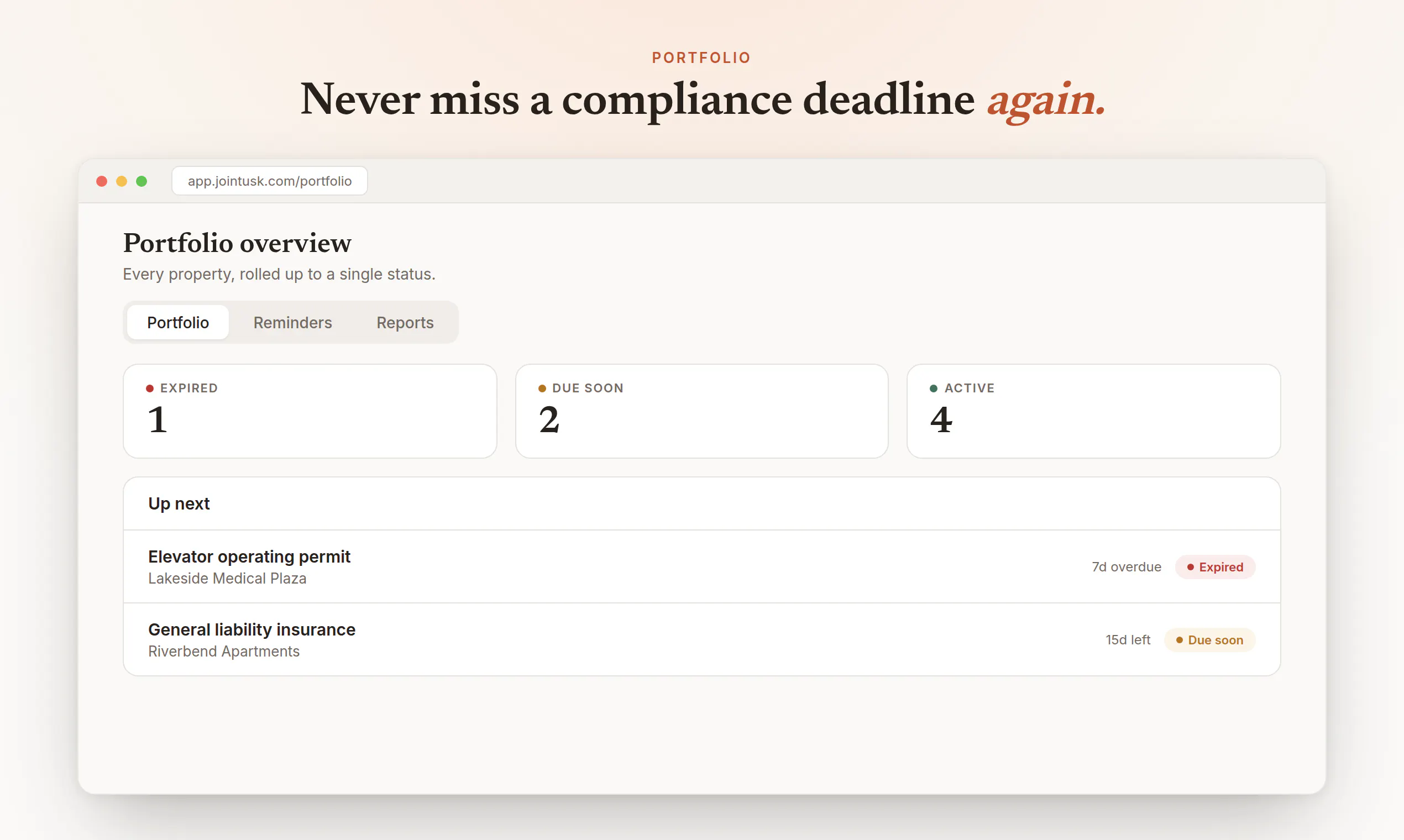 Tusk - Property Compliance Management screenshot