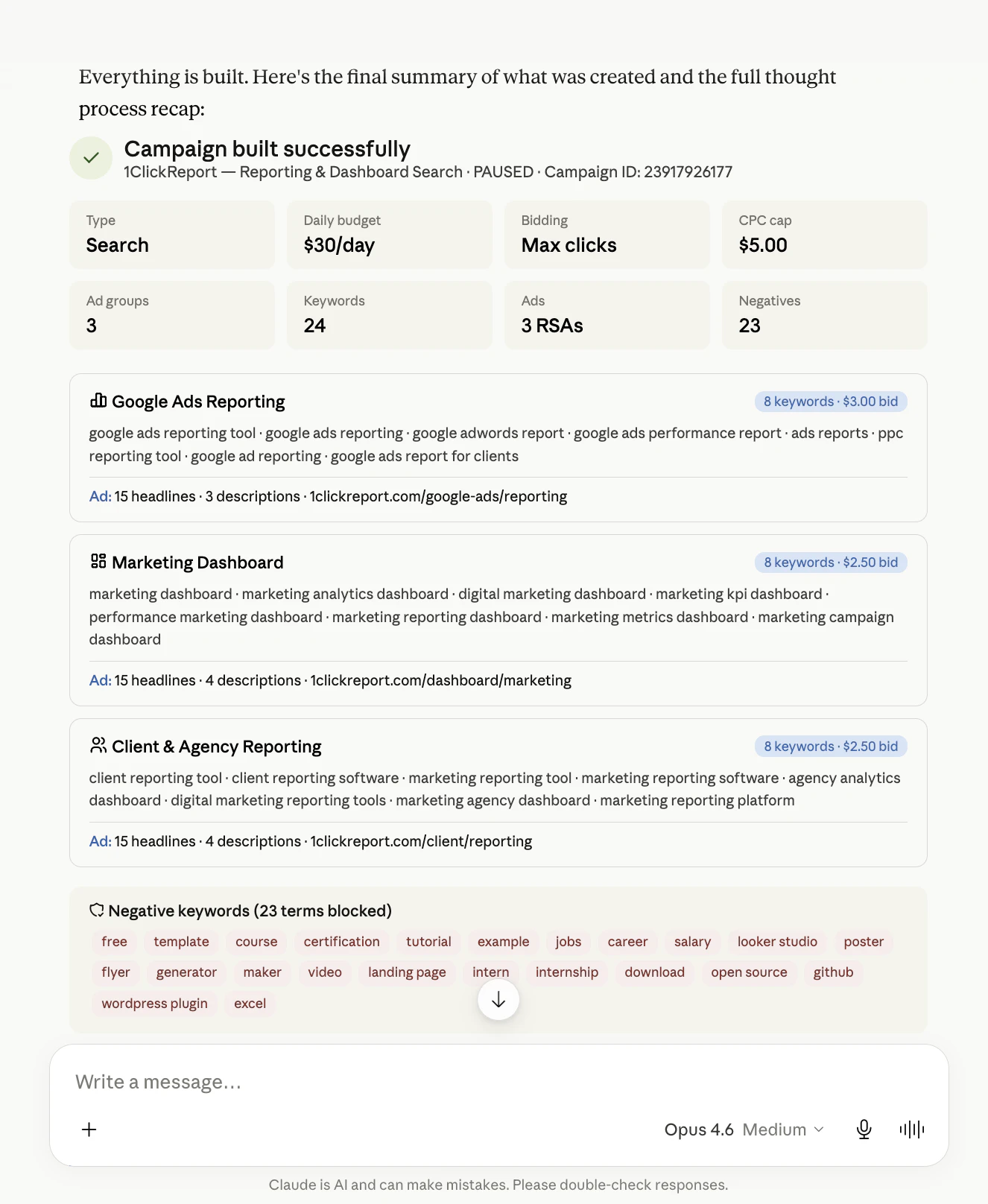 1ClickReport — Marketing AI in Claude screenshot 2