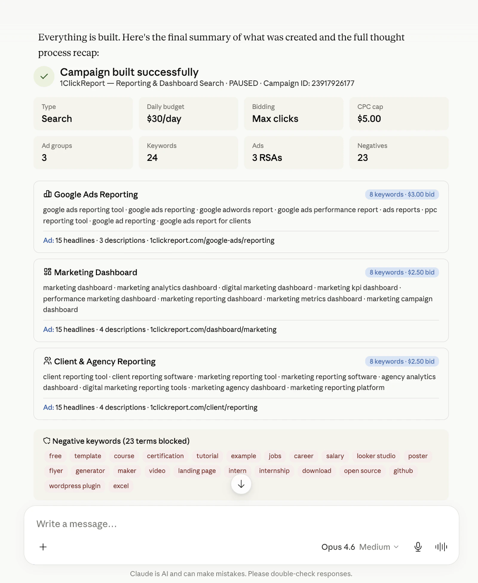 1ClickReport — Marketing AI in Claude screenshot 3