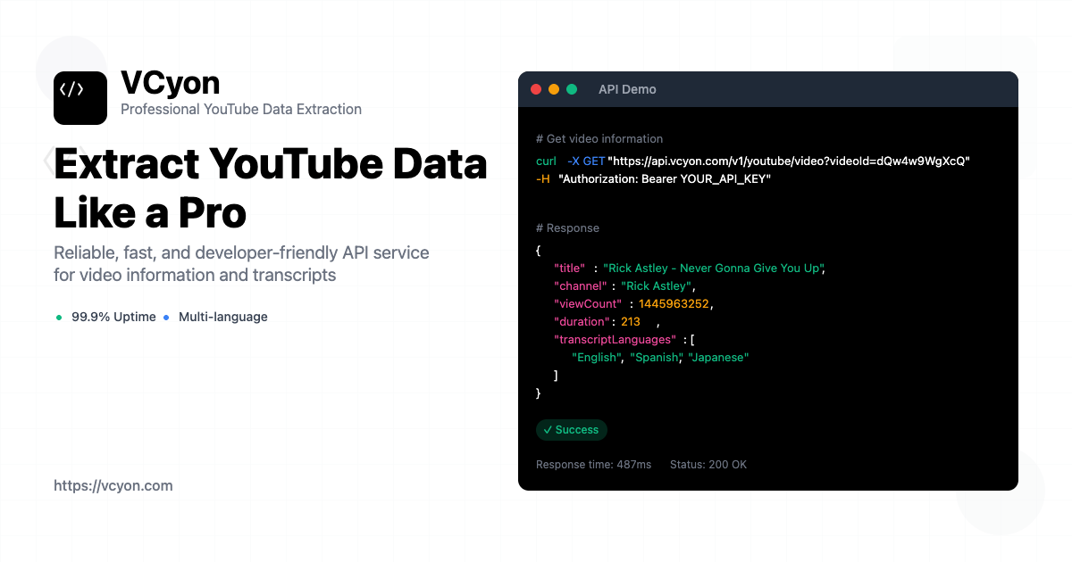 وسائط فسيون - واجهة برمجة تطبيقات YouTube Transcript الصديقة للمطور 1