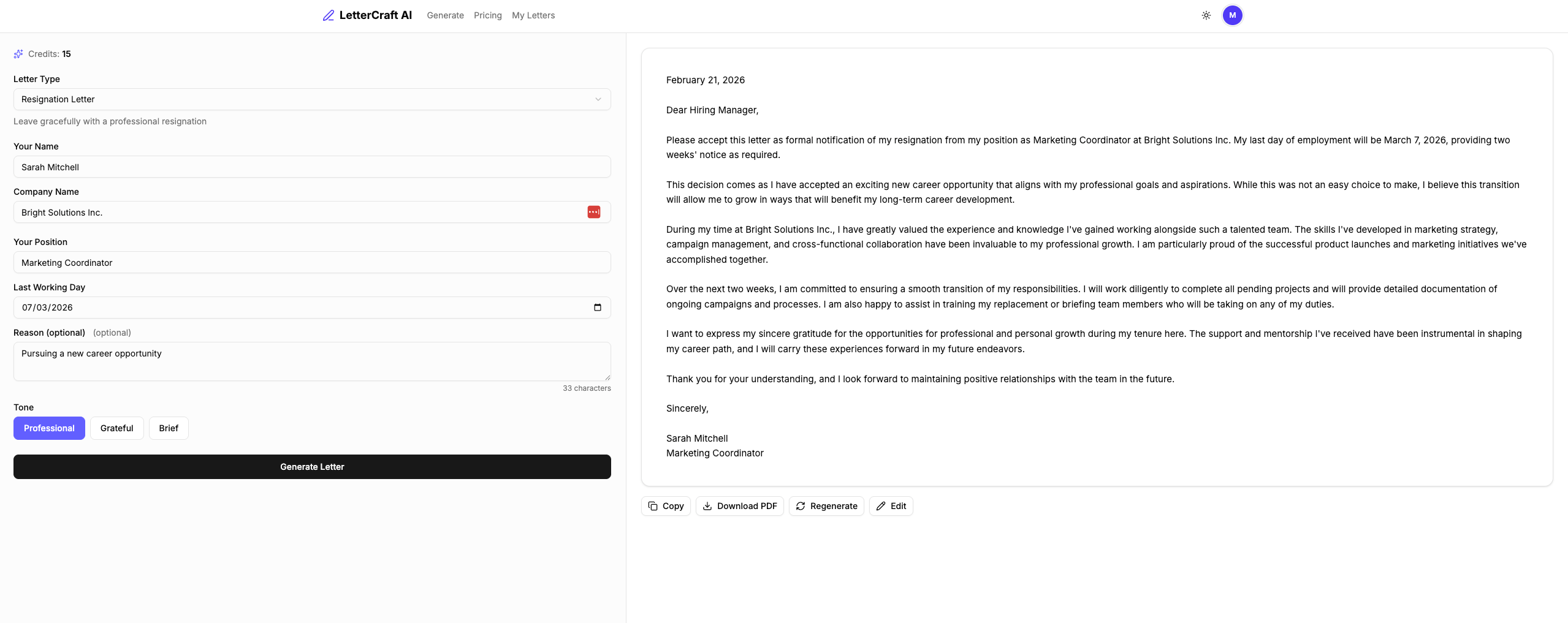 LetterCraft AI - Screenshot 2 showing product features and functionality