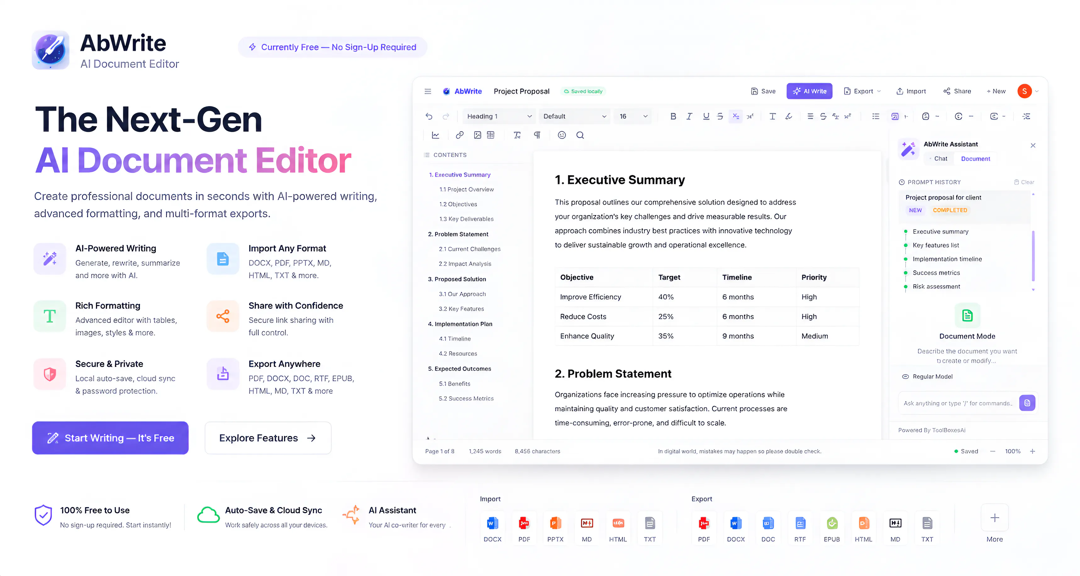 AbWrite: Next-Gen Ai Document Editor gallery image