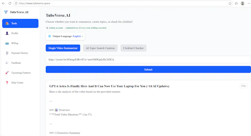 TubeVerse.AI screenshot 1