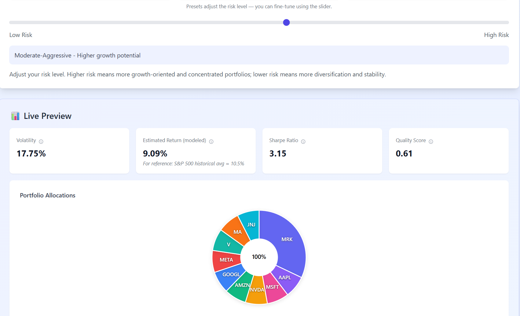 Portfolio Optimizer - Main product screenshot demonstrating key features and user interface