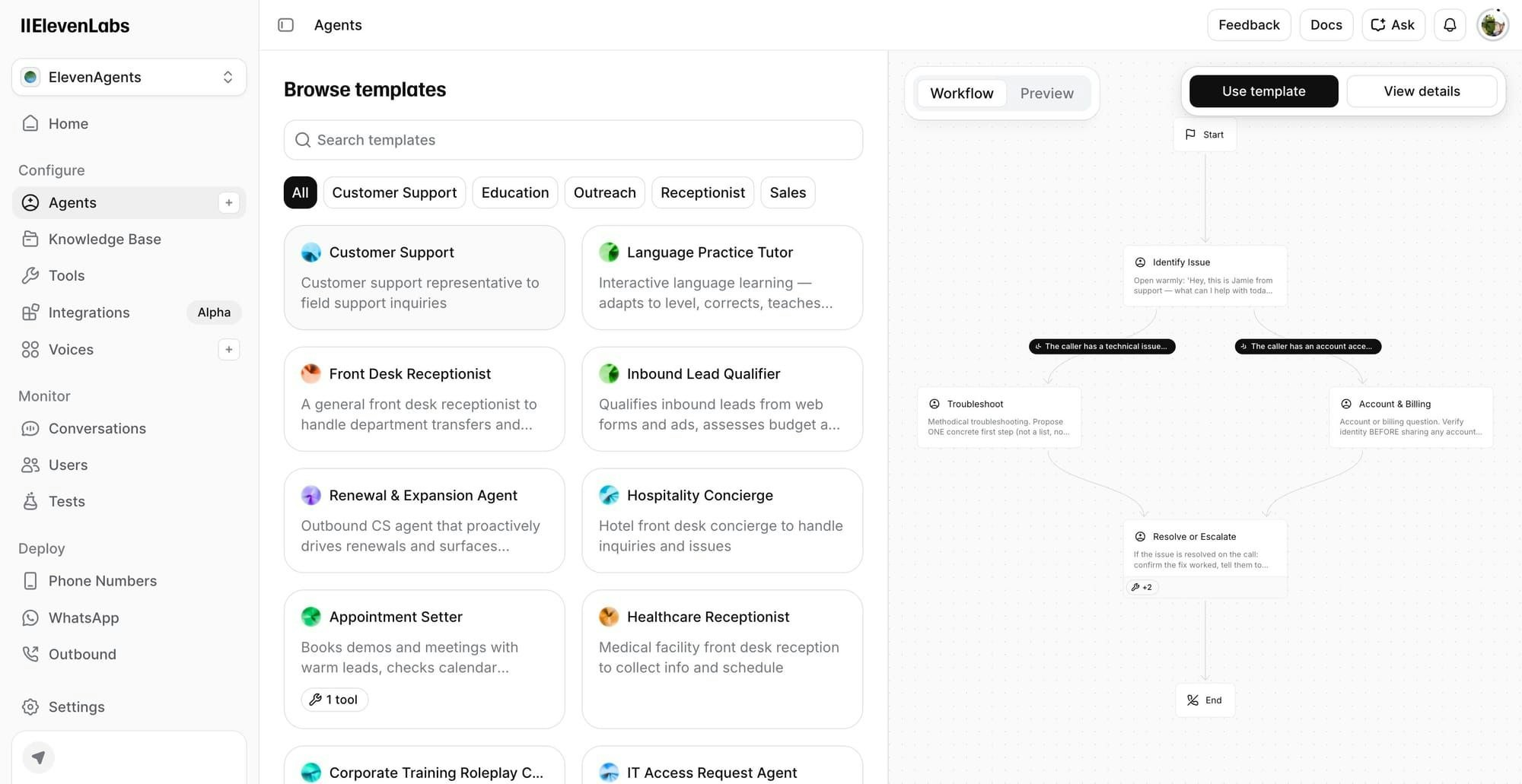 ElevenLabs Agent Templates gallery image