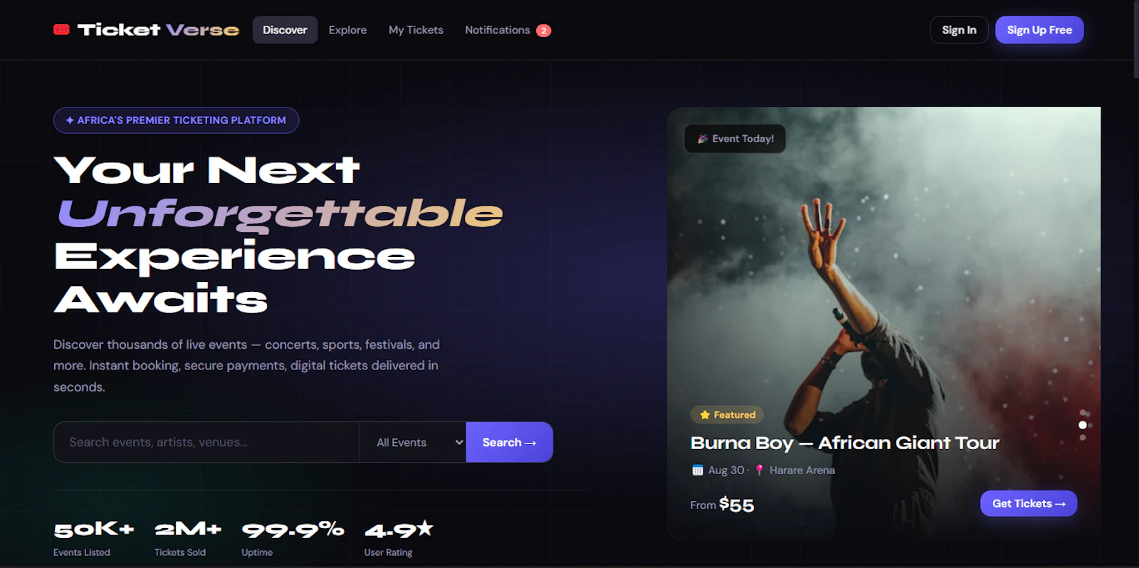 TicketVerse — Find Your Next Experience screenshot 1